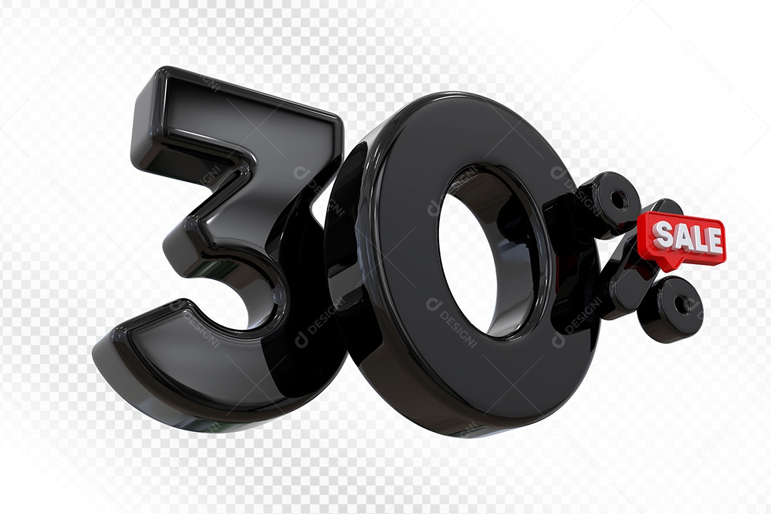 Elemento 3D Número 30% Preto Para Composição PSD