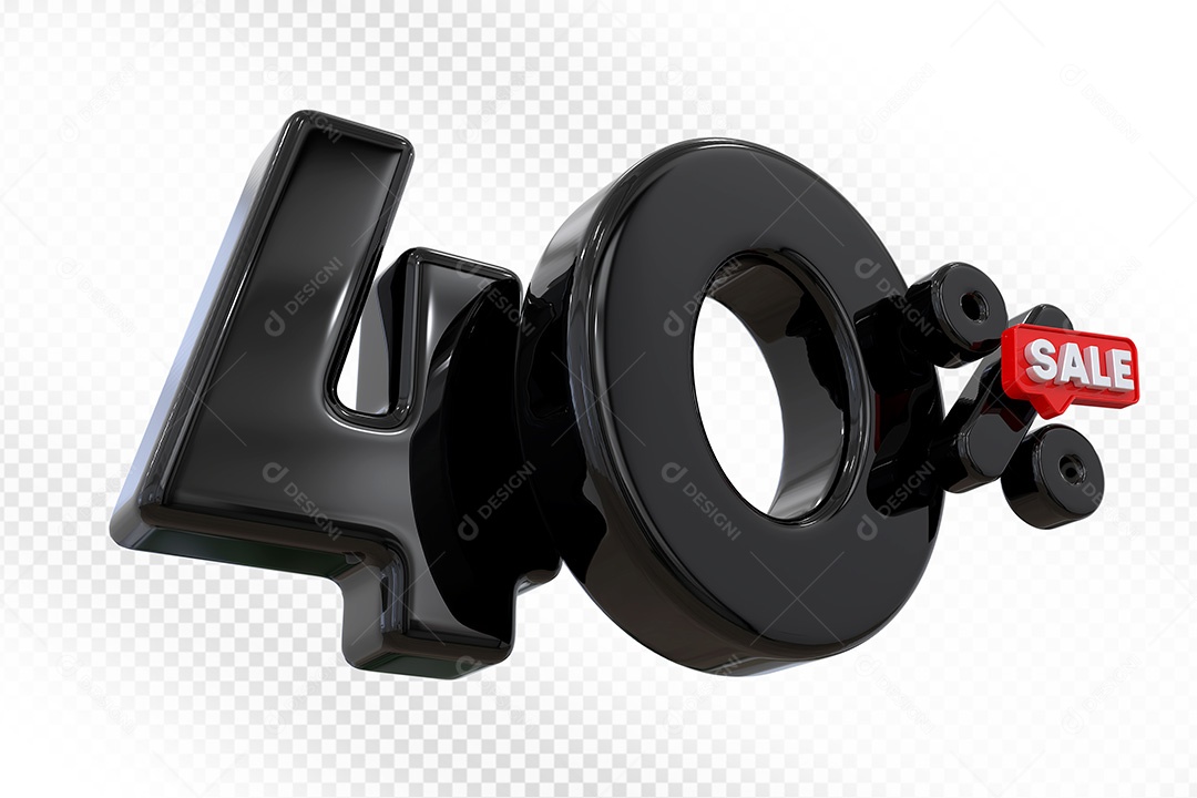 Elemento 3D Número 40% Preto Para Composição PSD