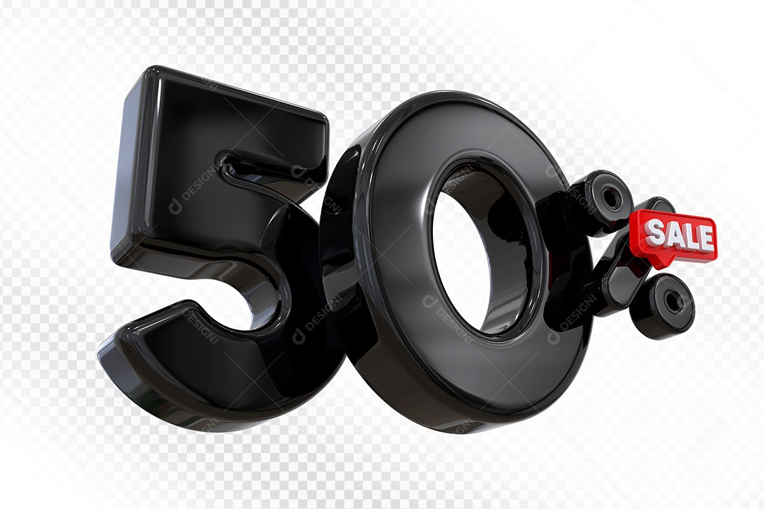 Elemento 3D Número 50% Preto Para Composição PSD