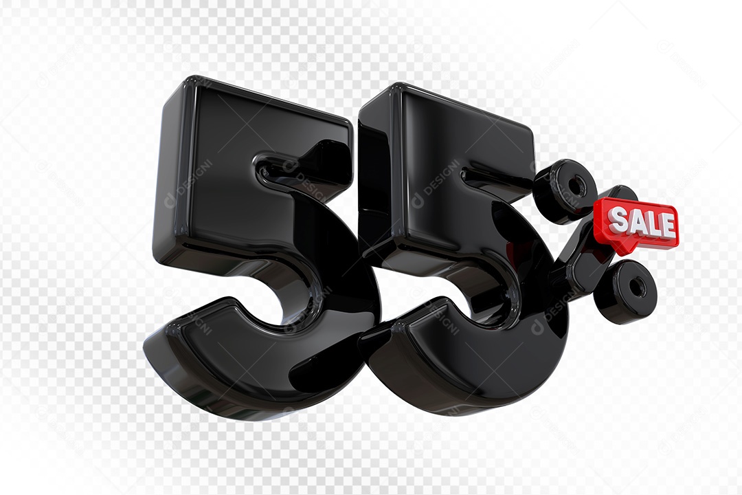 Elemento 3D Número 55% Preto Para Composição PSD
