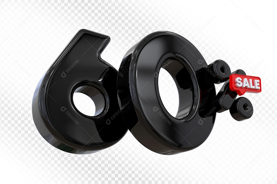 Elemento 3D Número 60% Preto Para Composição PSD