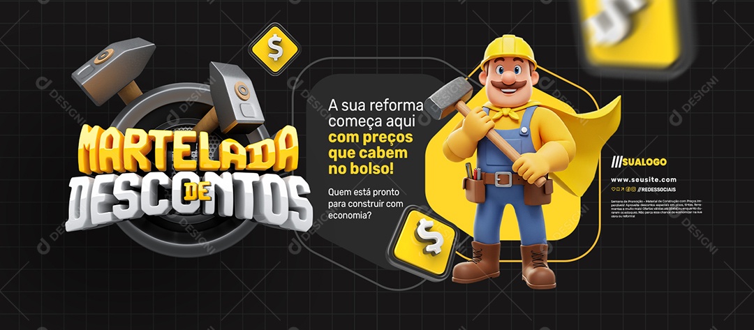 Banner Martelada de Descontos A Sua Reforma Começa Aqui Social Media PSD Editável