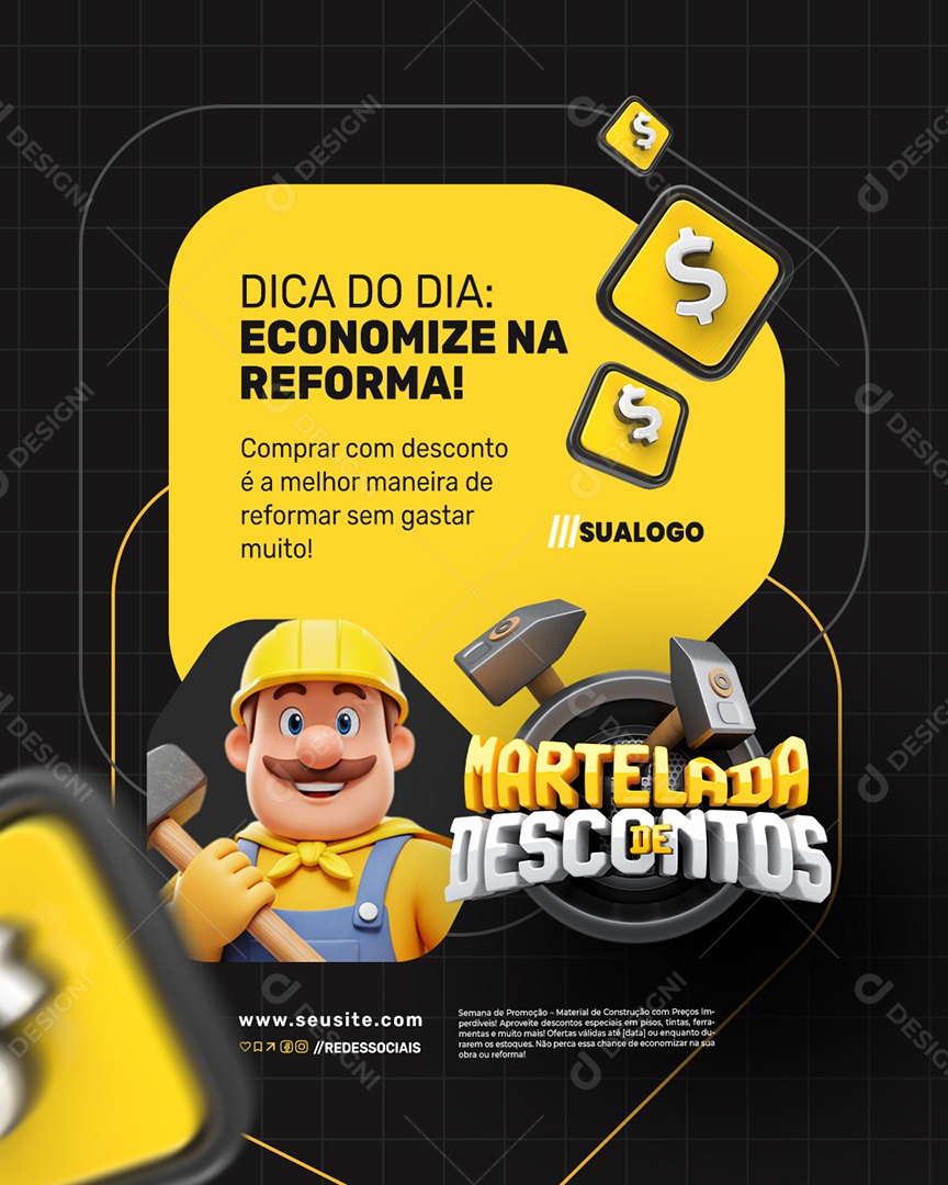 Martelada de Descontos Dica Do Dia Social Media PSD Editável