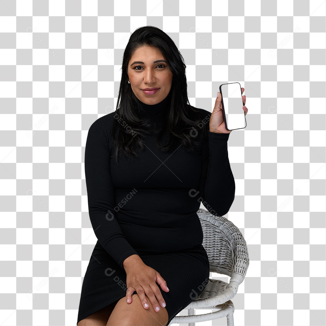 Mulher Morena Segurando Celular PNG Transparente