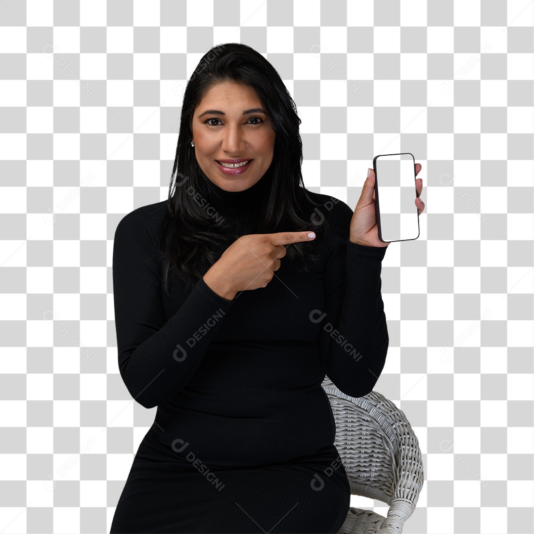 Mulher Morena Segurando Celular PNG Transparente