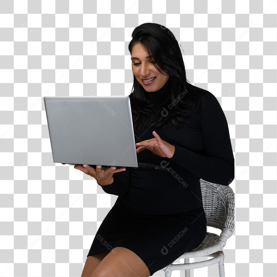 Mulher Morena Segurando Notebook PNG Transparente