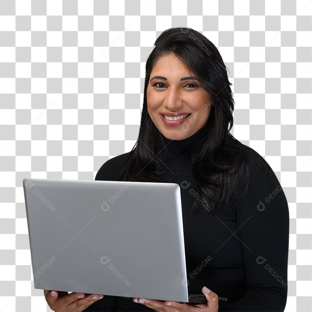 Mulher Morena Segurando Notebook PNG Transparente