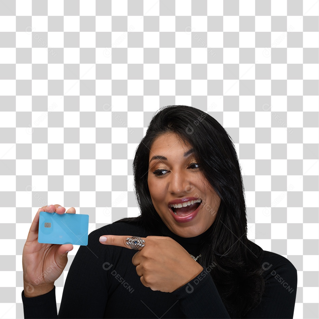 Mulher Morena Segurando Cartão PNG Transparente