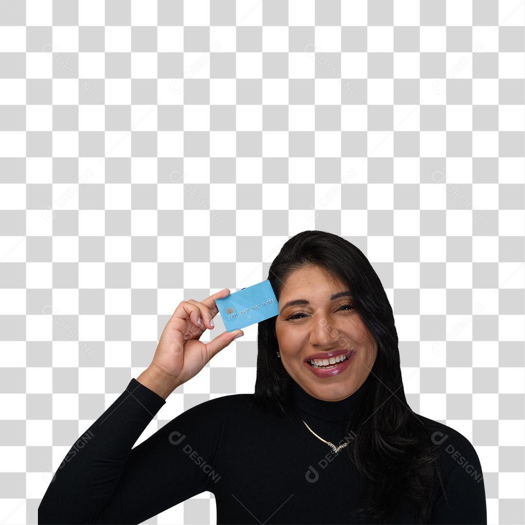 Mulher Morena Segurando Cartão PNG Transparente