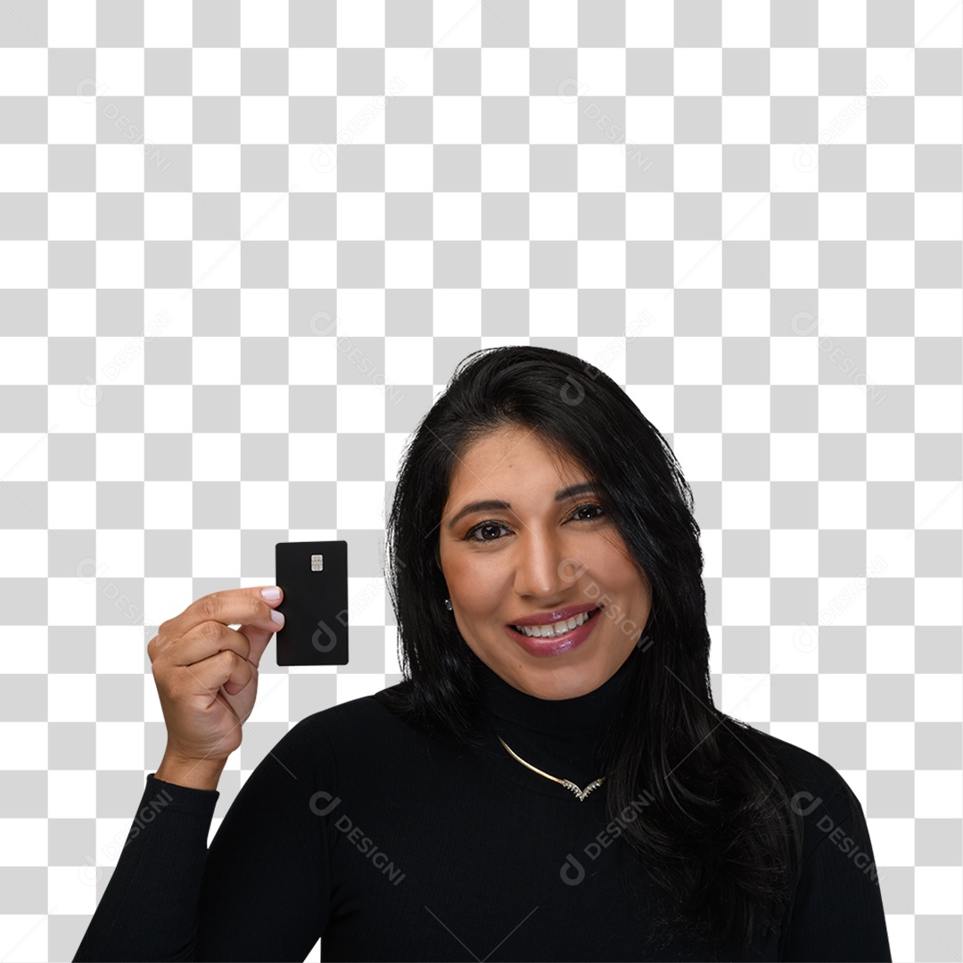 Mulher Morena Segurando Cartão PNG Transparente