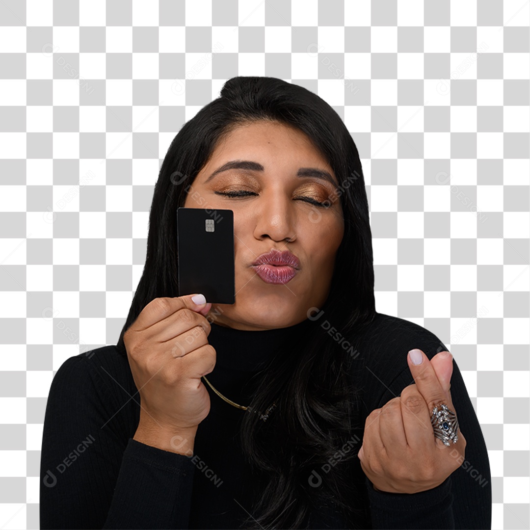 Mulher Morena Segurando Cartão PNG Transparente