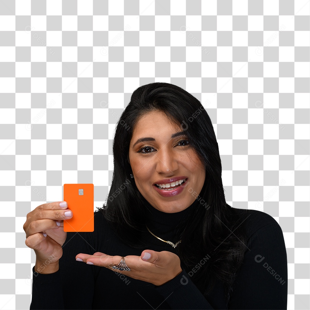 Mulher Morena Segurando Cartão PNG Transparente