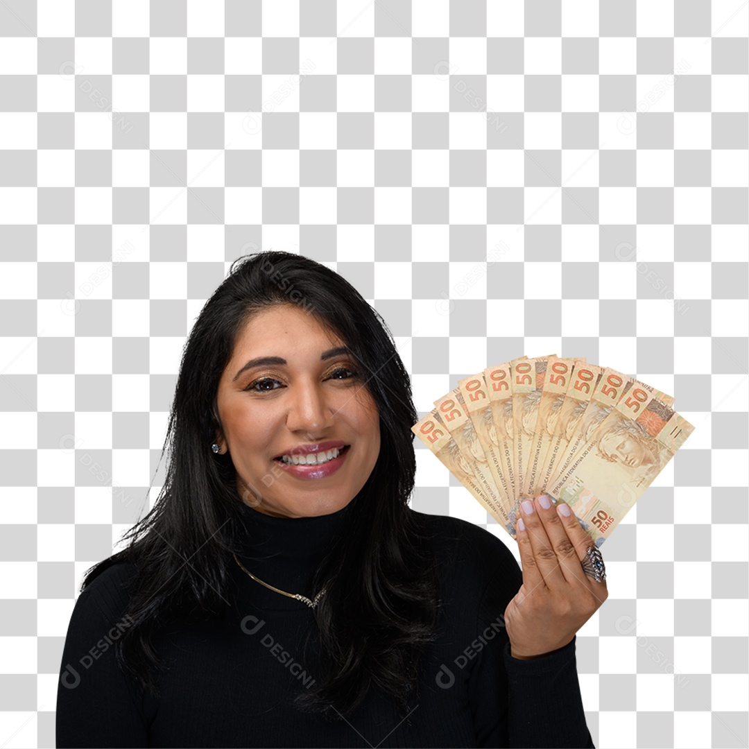 Mulher com Notas Dinheiro PNG Transparente