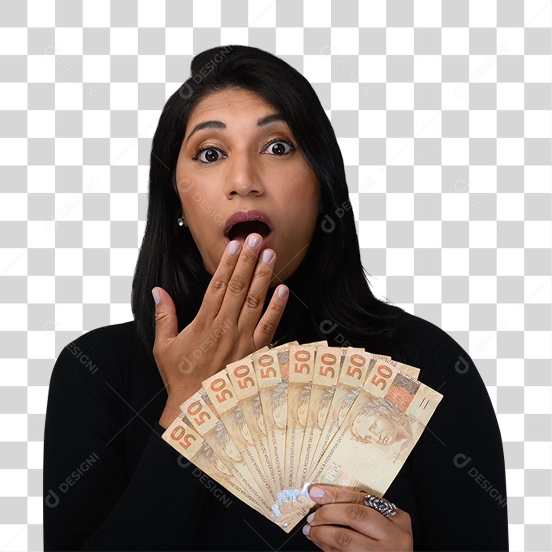 Mulher com Notas Dinheiro PNG Transparente