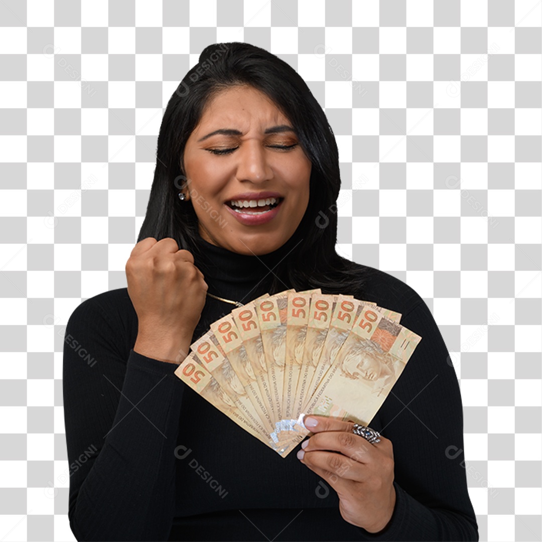 Mulher com Notas Dinheiro PNG Transparente