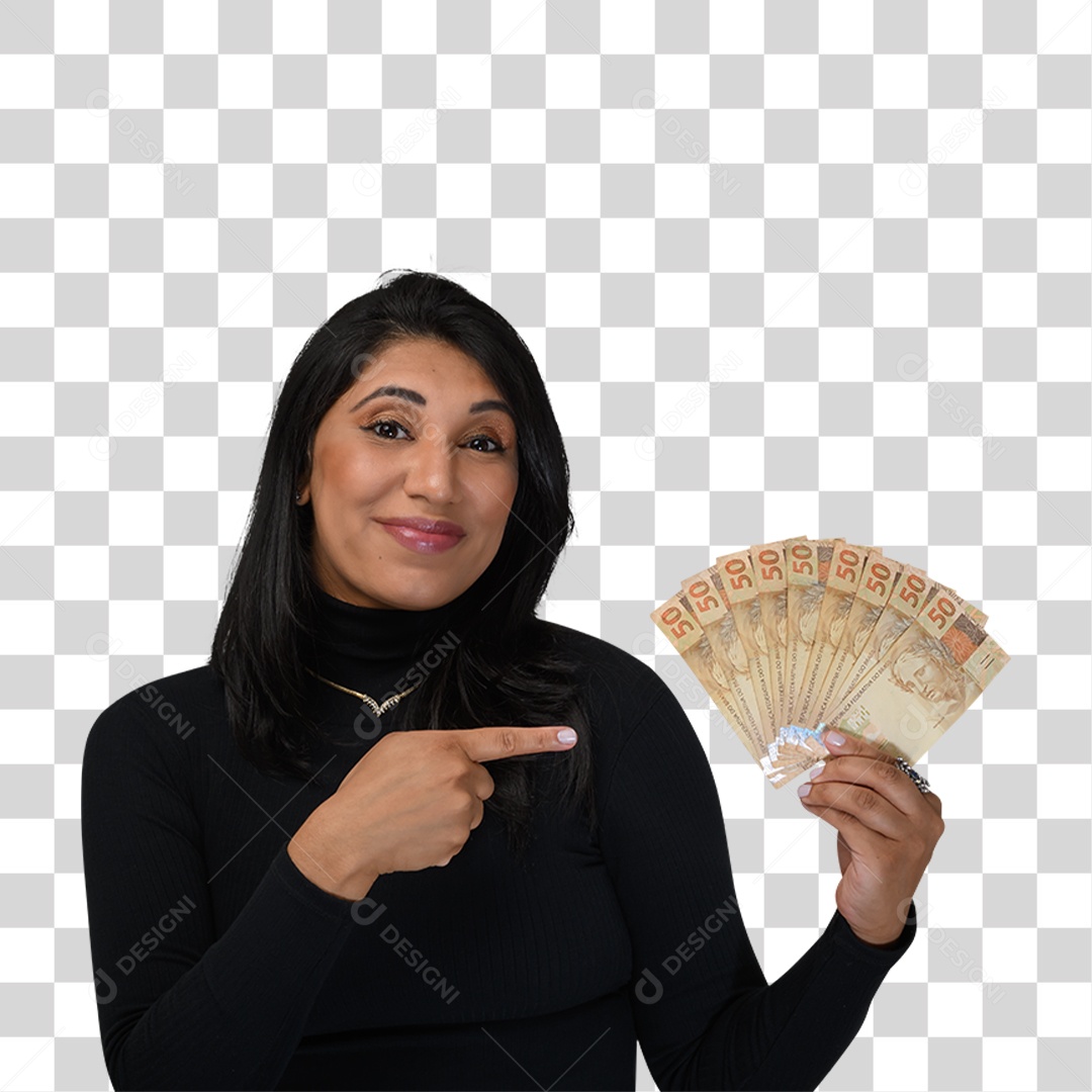 Mulher com Notas Dinheiro PNG Transparente