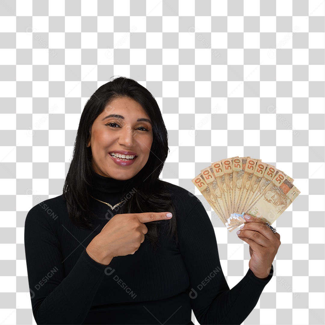 Mulher com Notas Dinheiro PNG Transparente