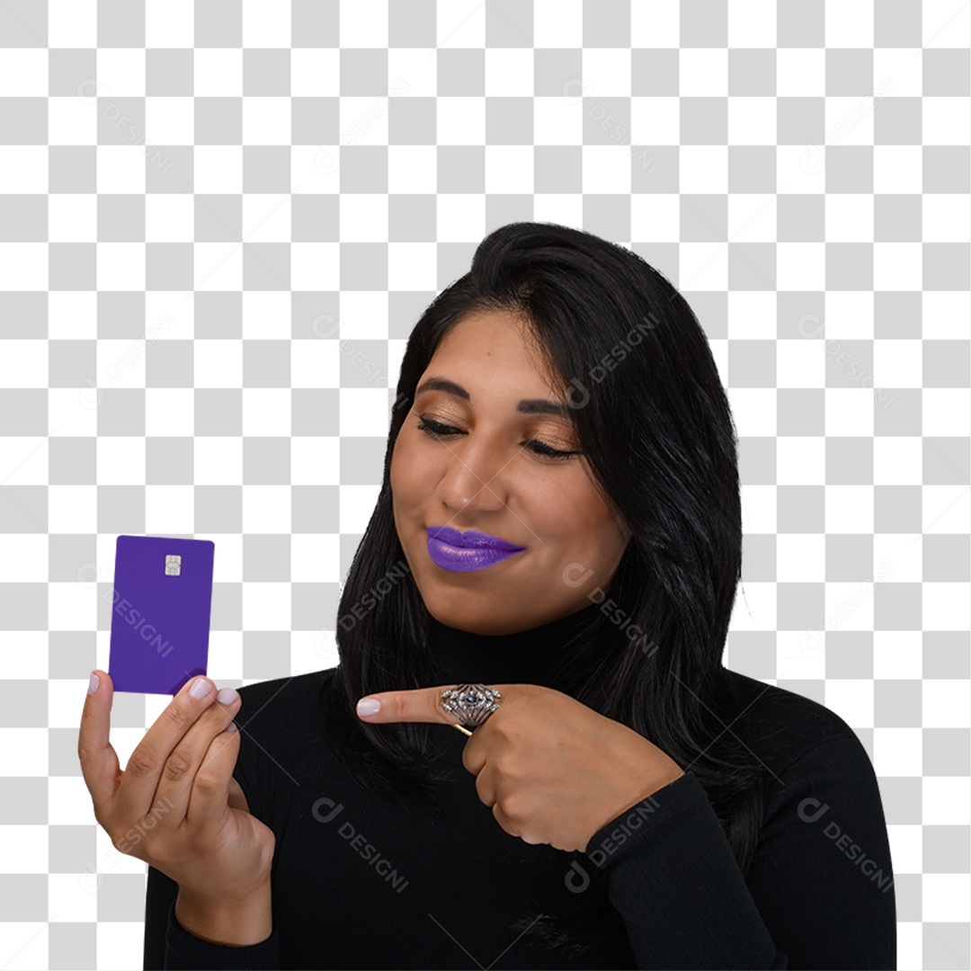 Mulher Morena Segurando Cartão PNG Transparente