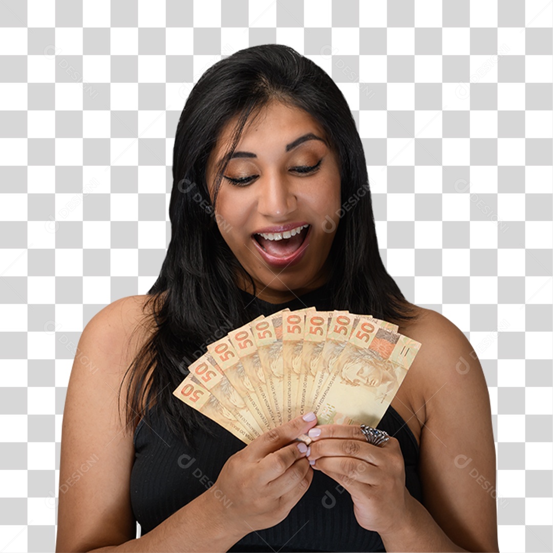 Mulher com Notas Dinheiro PNG Transparente