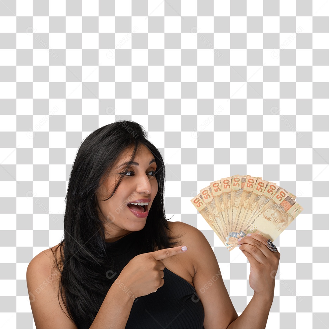 Mulher com Notas Dinheiro PNG Transparente