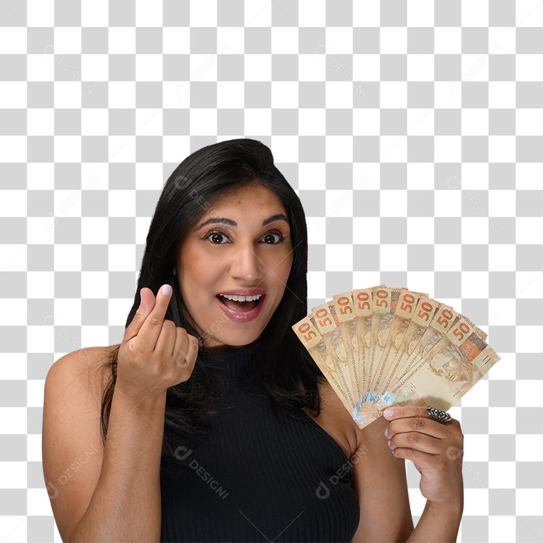 Mulher com Notas Dinheiro PNG Transparente