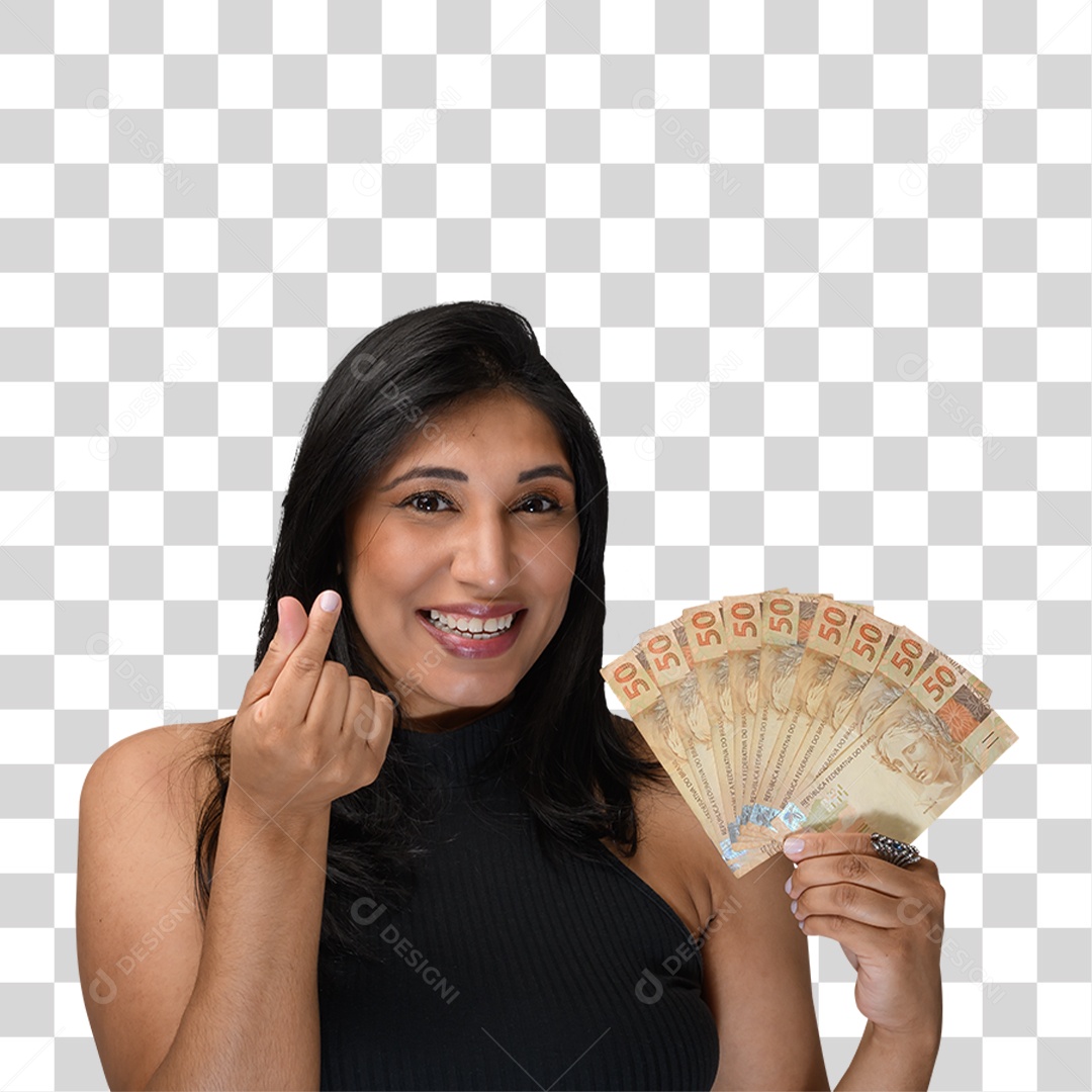 Mulher com Notas Dinheiro PNG Transparente