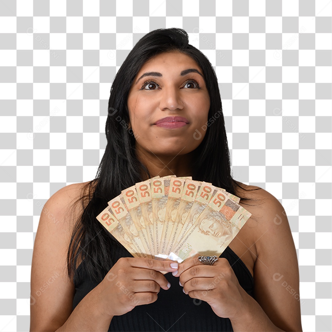 Mulher com Notas Dinheiro PNG Transparente