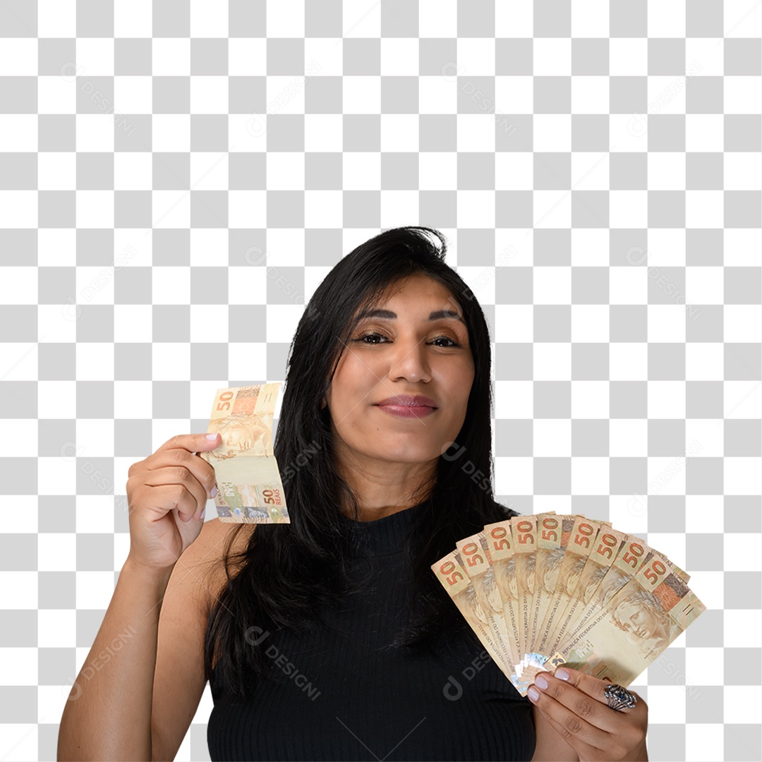 Mulher com Notas Dinheiro PNG Transparente