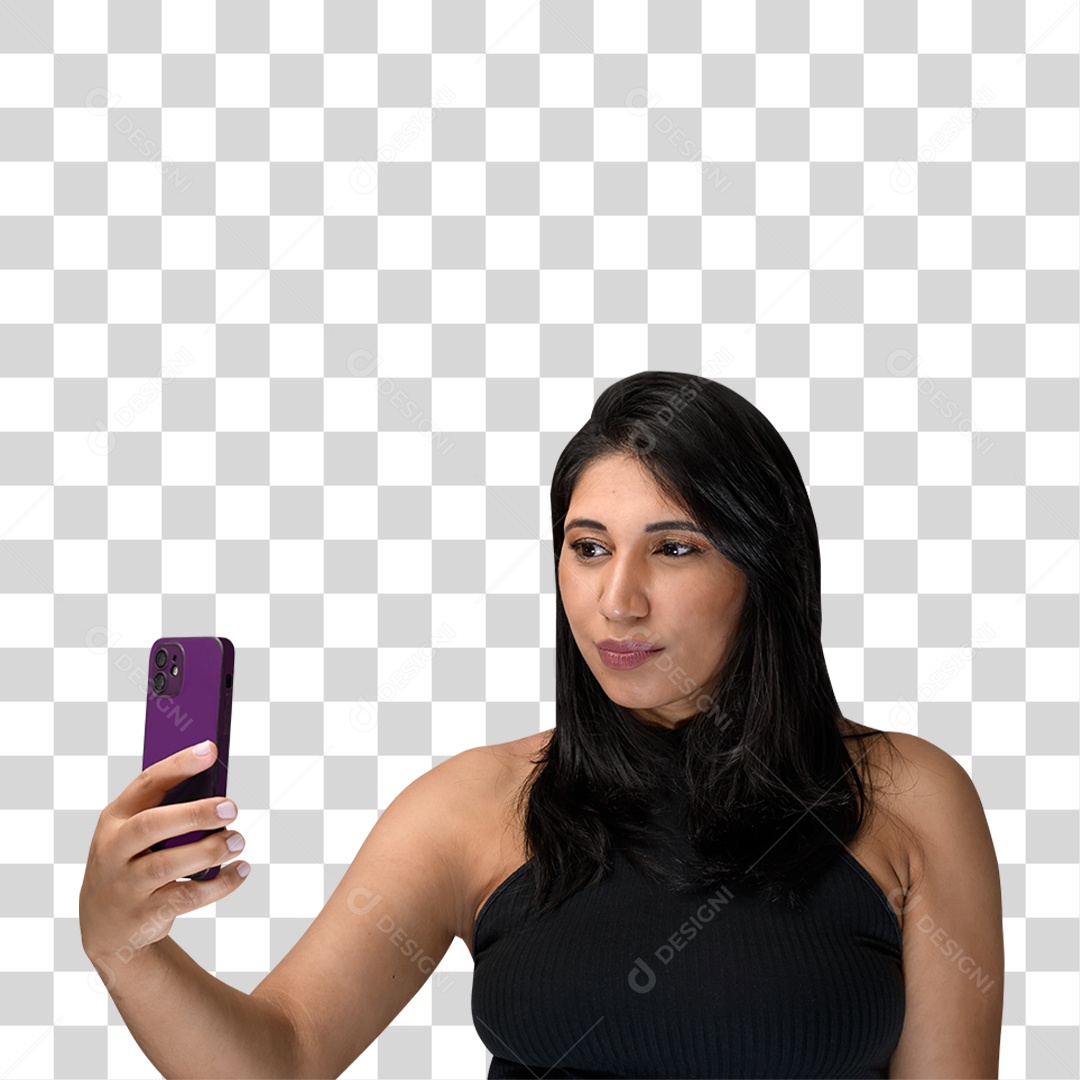 Mulher com Celular nas Mãos PNG Transparente
