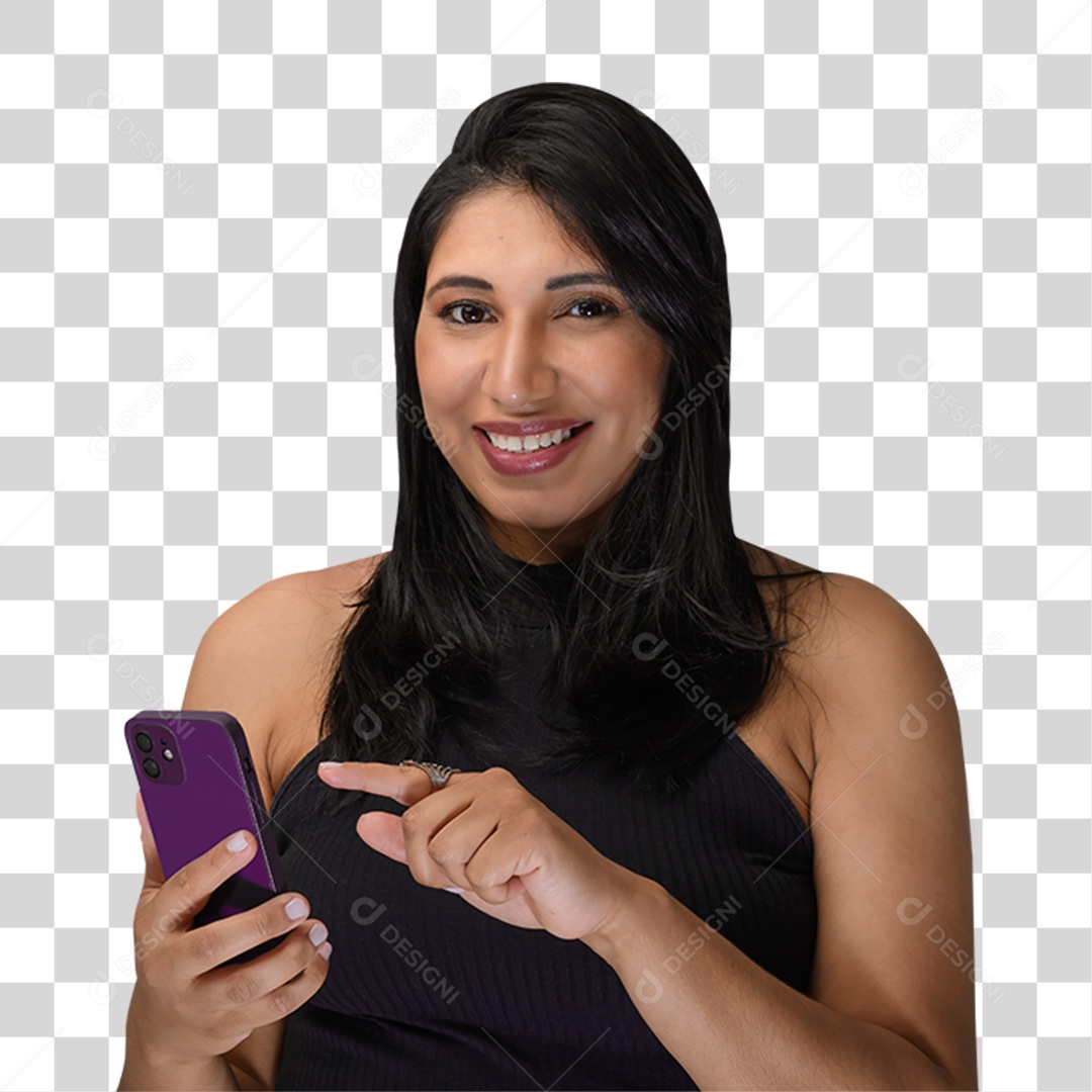 Mulher com Celular nas Mãos PNG Transparente