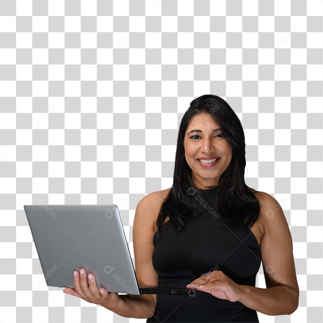 Mulher com Notebook PNG Transparente