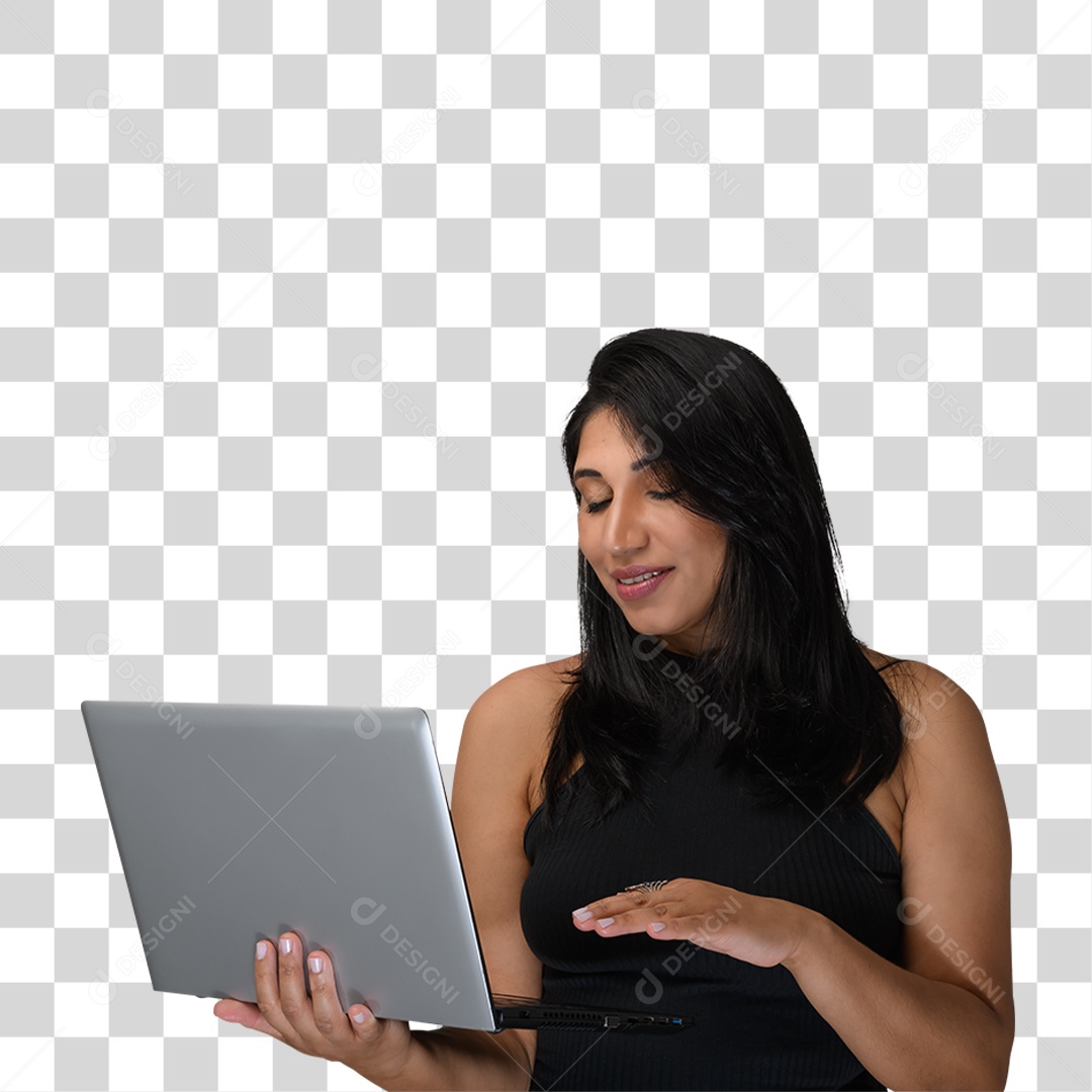 Mulher com Notebook PNG Transparente