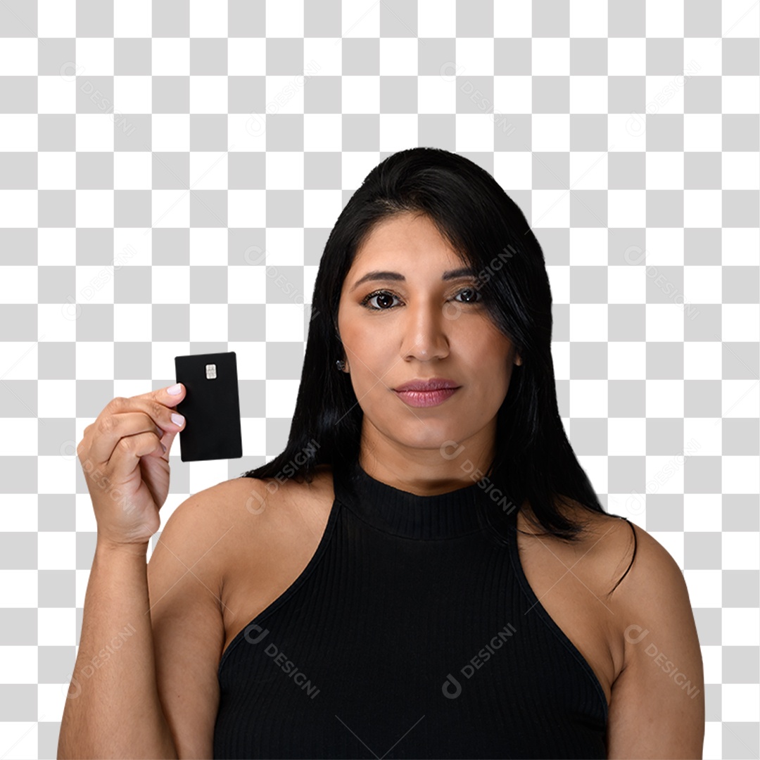Mulher com Cartão Black PNG Transparente