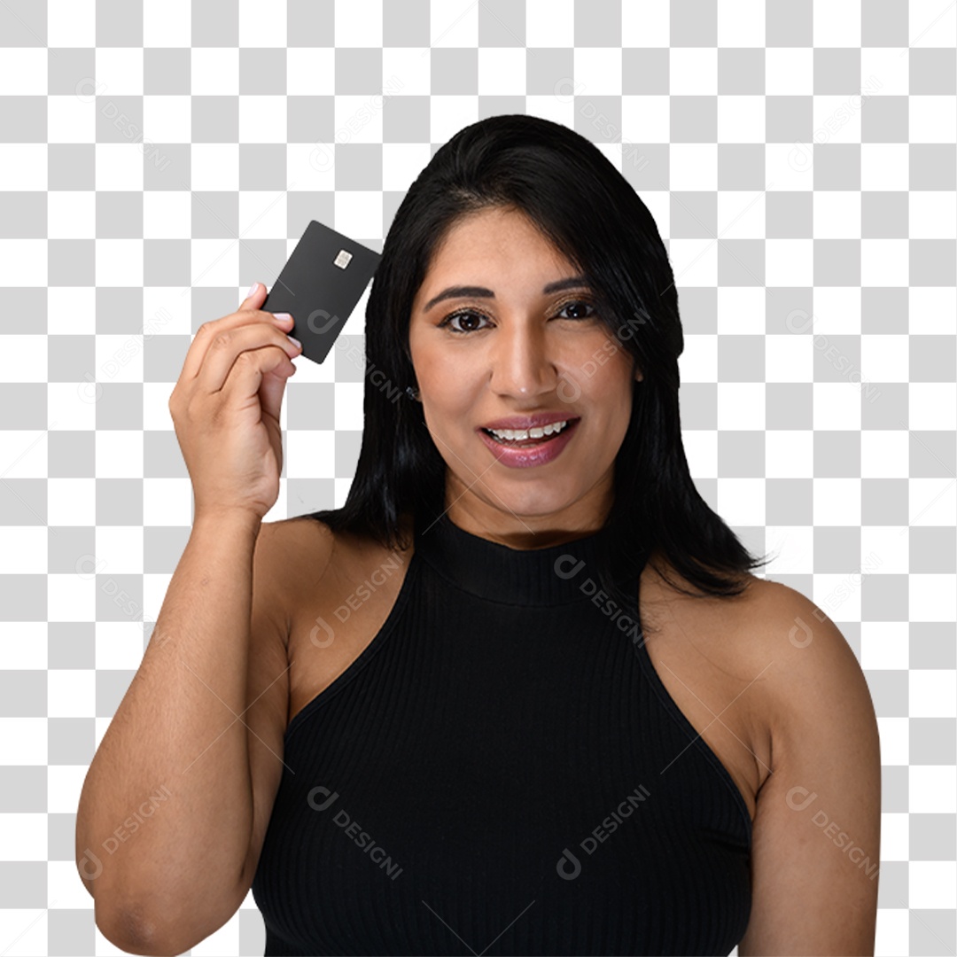 Mulher com Cartão Black PNG Transparente