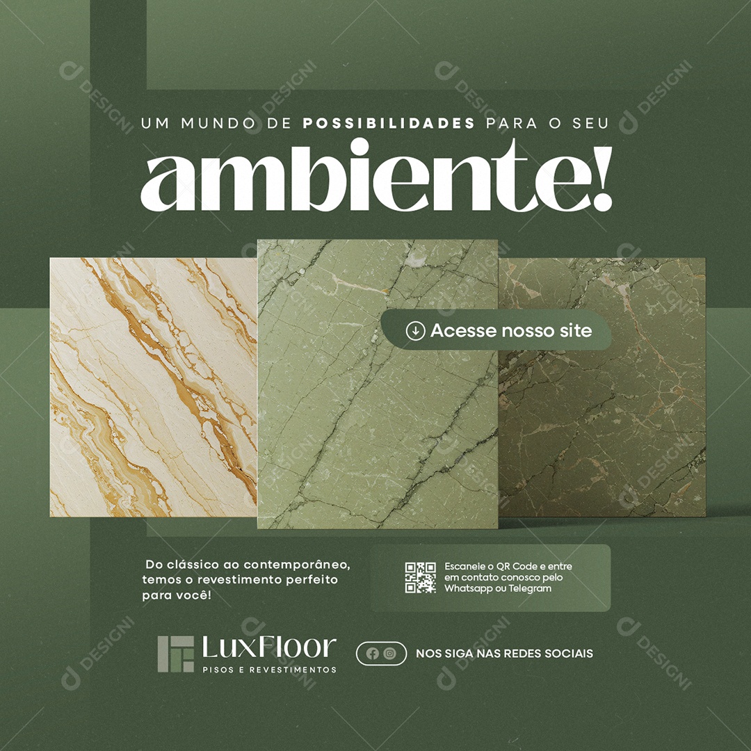 Pisos Revestimentos Um Mundo de Possibilidades Social Media PSD Editável