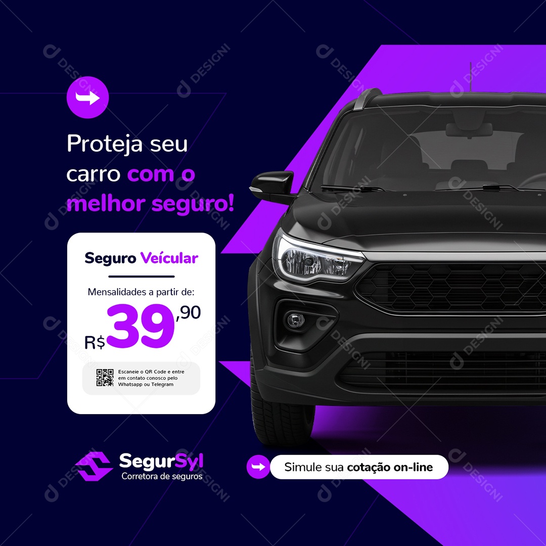 Seguradora Proteja seu Carro Com o Melhor Seguro Social Media PSD Editável