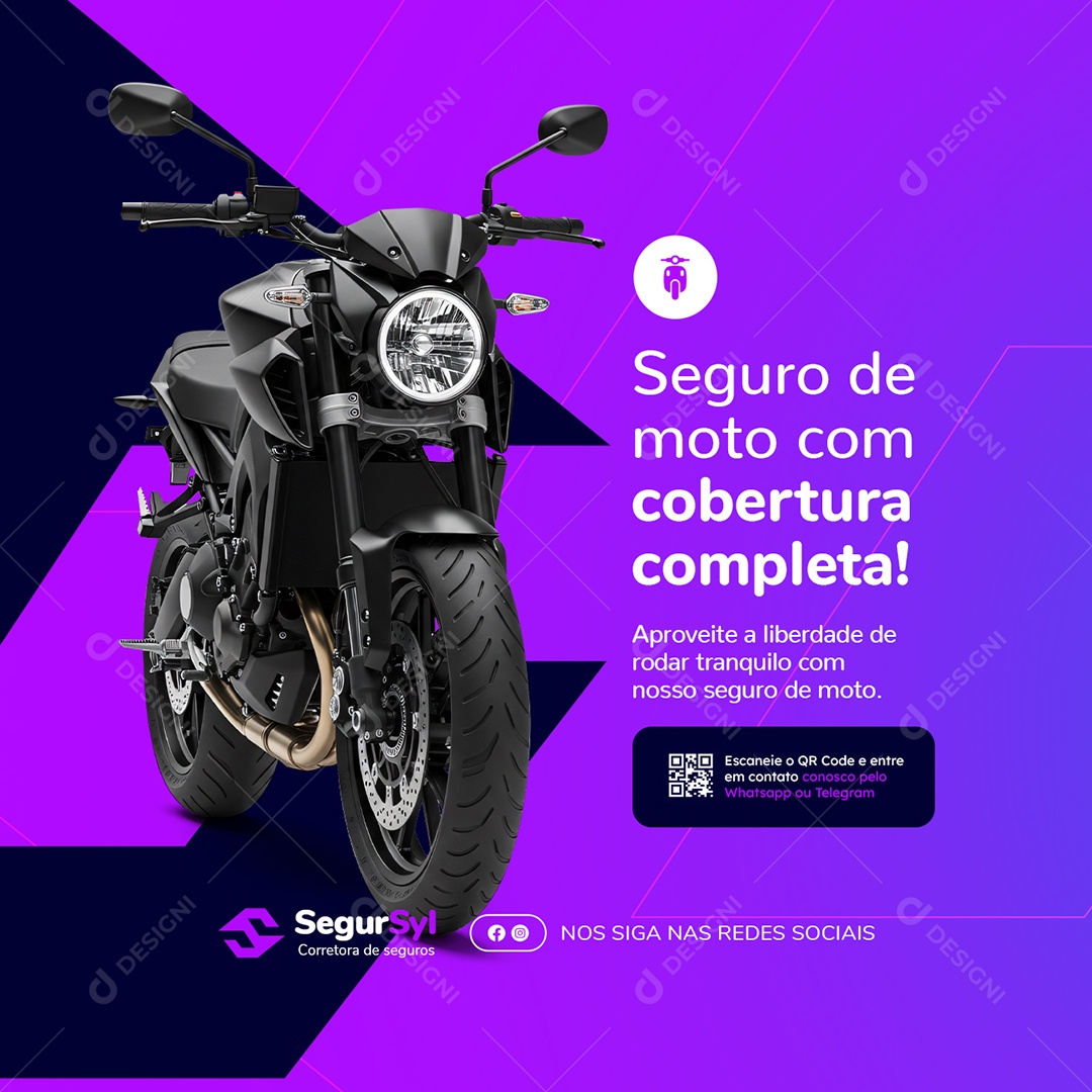 Seguradora Seguro de Moto com Cobertura Completa Social Media PSD Editável