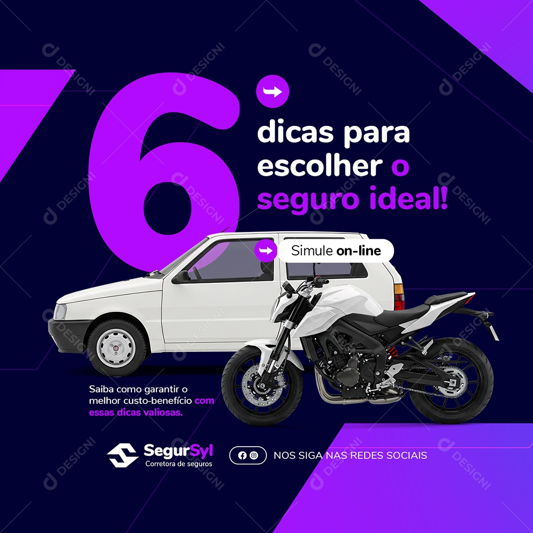 Seguradora Seis Dicas para Escolher o Seguro Ideal Social Media PSD Editável