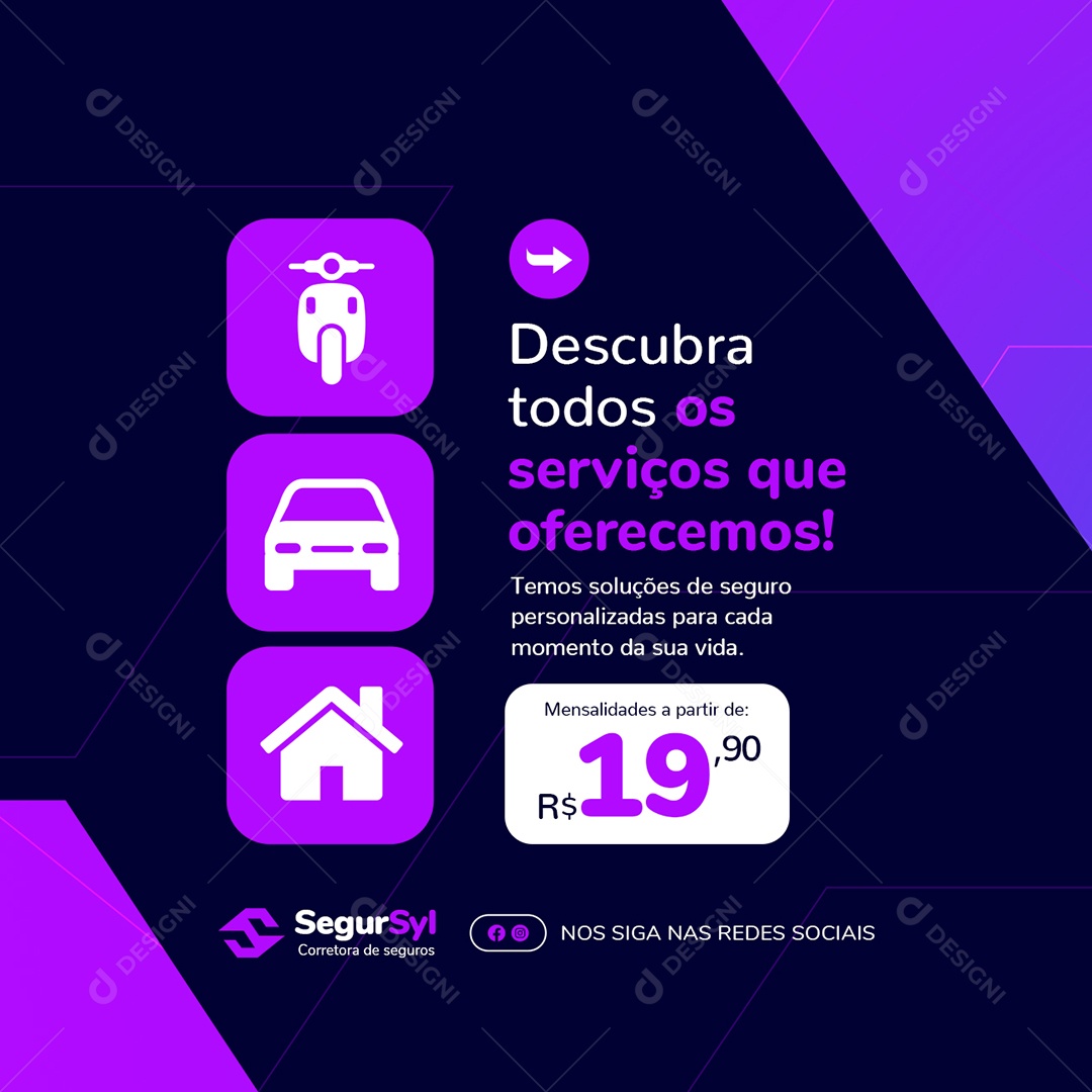 Seguradora Descubra Todos os Serviços Que Oferecemos Social Media PSD Editável