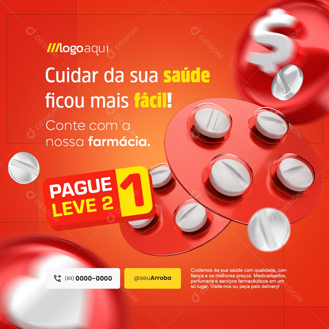 Farmácia Cuidar da Sua Saúde Ficou Mais Fácil Social Media PSD Editável