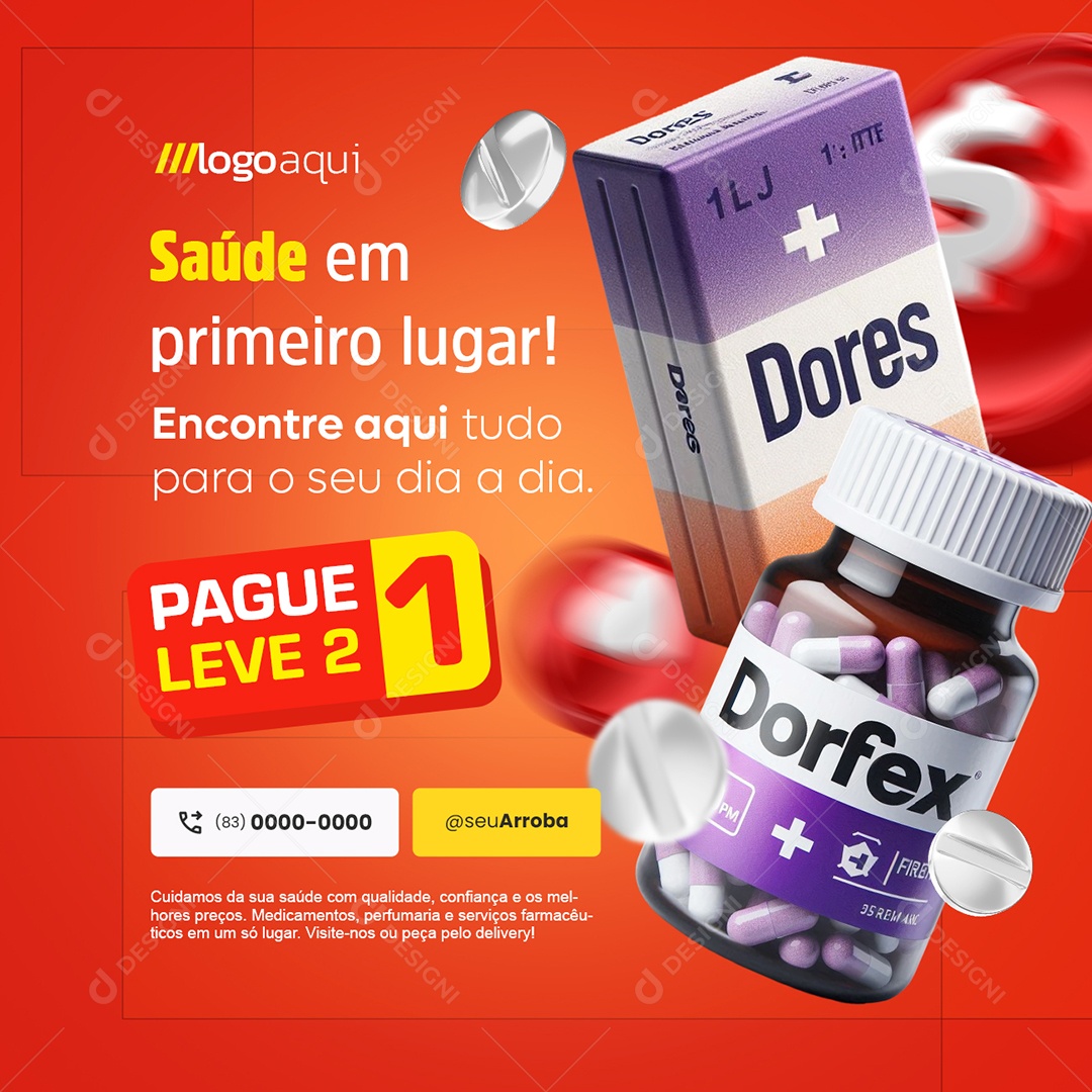 Farmácia Saúde em Primeiro Lugar Social Media PSD Editável