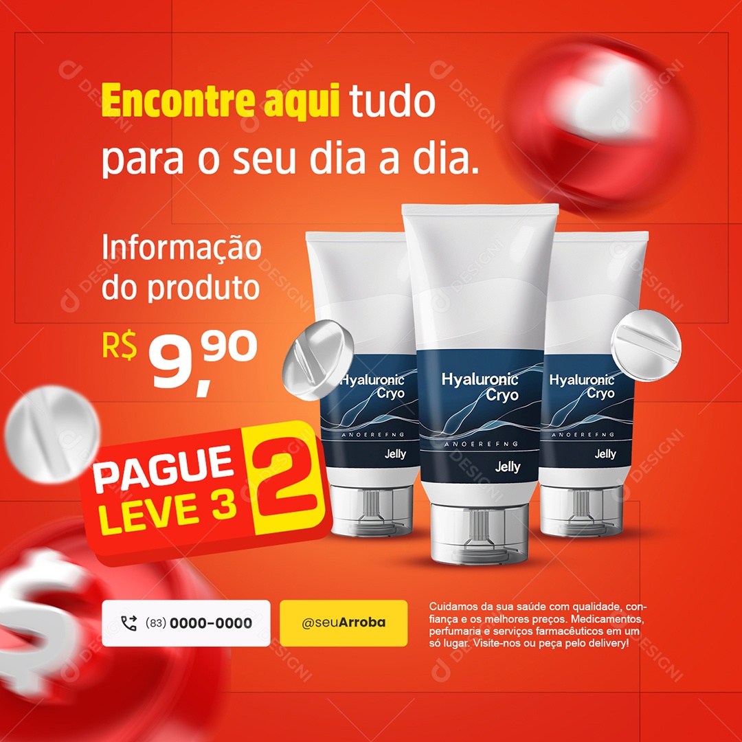 Farmácia Encontre Aqui Tudo Para o Seu Dia a Dia Social Media PSD Editável