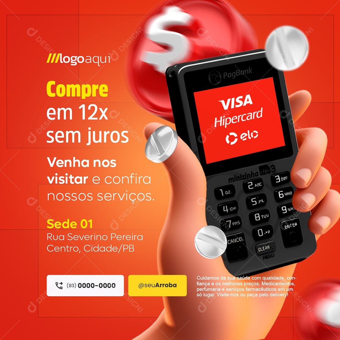 Farmácia Compre em 12x Sem Juros Social Media PSD Editável