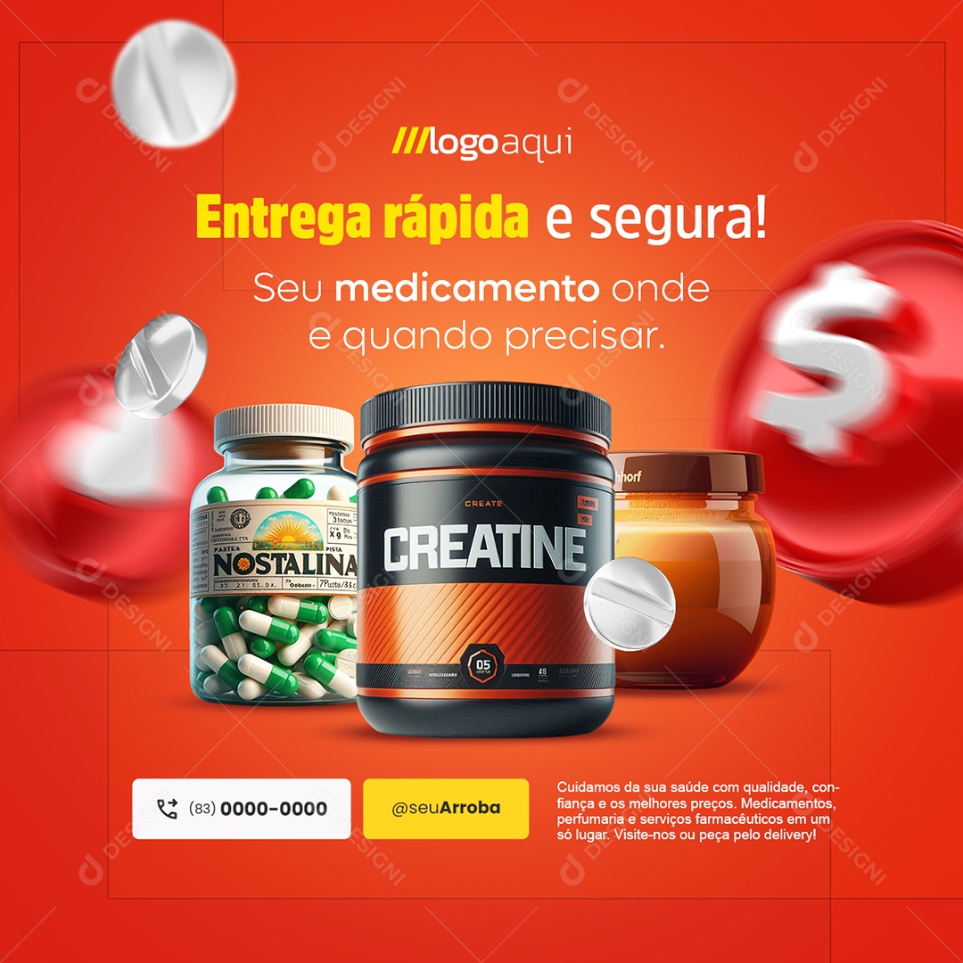 Farmácia Entrega Rápida e Segura Social Media PSD Editável