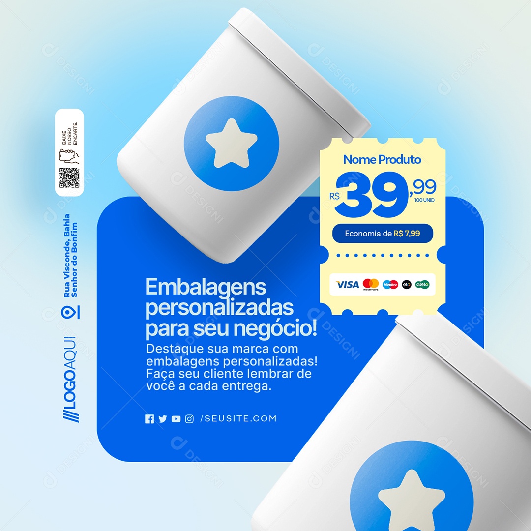 Embalagens Personalizadas para Seu Negócio Social Media PSD Editável