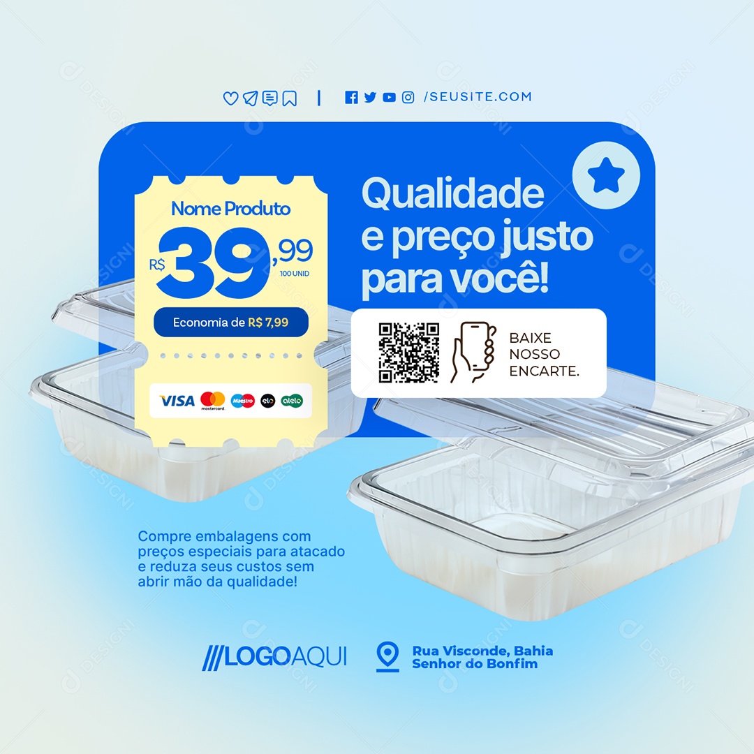 Embalagens Qualidade e Preço Justo para Você Social Media PSD Editável