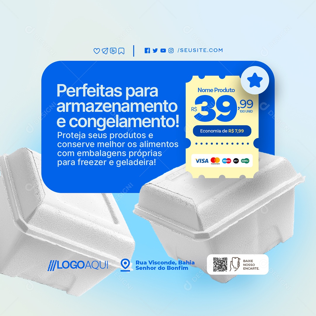 Embalagens Perfeitas para Armazenamento e Congelamento Social Media PSD Editável