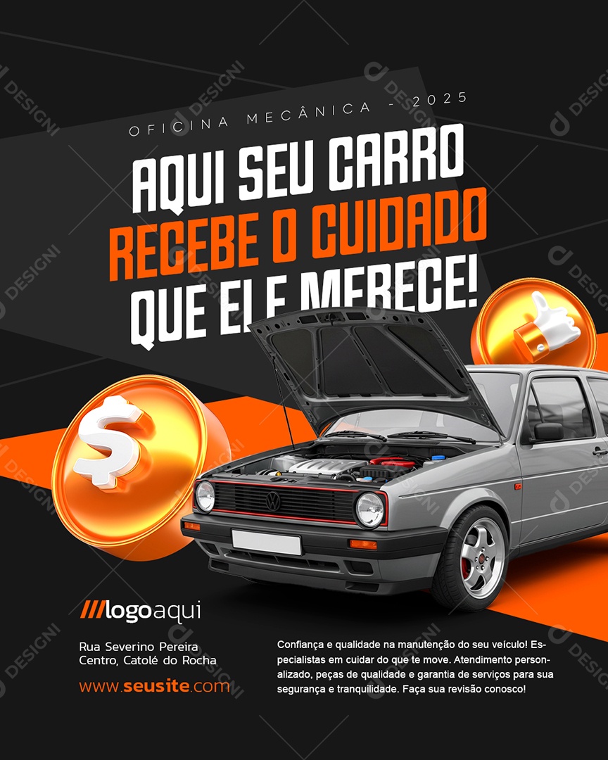 Oficina Mecânica Aqui Seu Carro Recebe o Cuidado Social Media PSD Editável