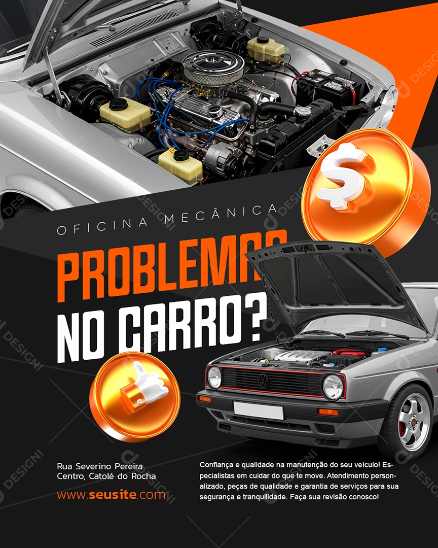 Oficina Mecânica Problemas no Carro Social Media PSD Editável