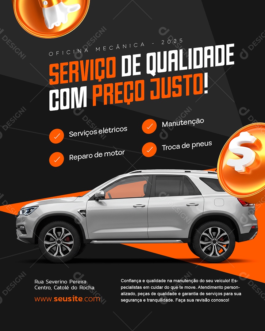 Oficina Mecânica Serviço de Qualidade com Preço Justo Social Media PSD Editável